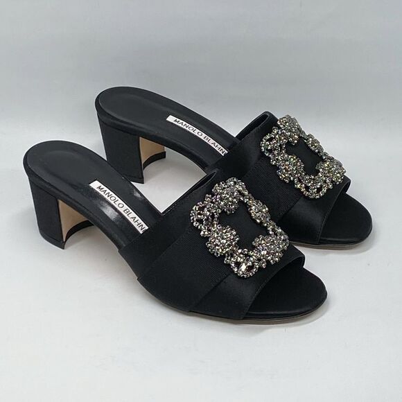 Manolo Blahnik Martanew 50MM Embellished Satin Mules size 37.5 - Picture 3 of 14